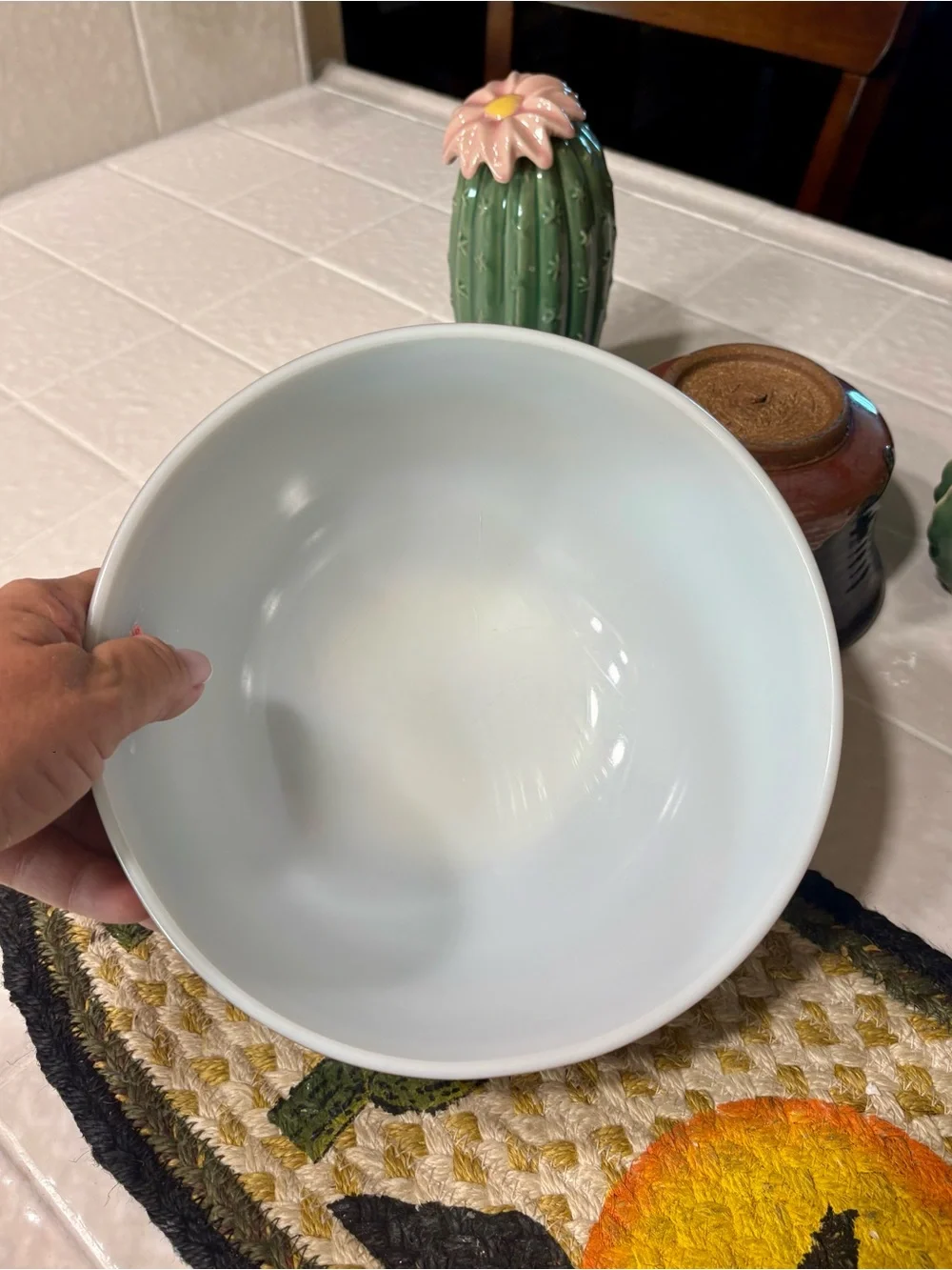 Pyrex Brown Floral Pedestal Bowl with White Outline